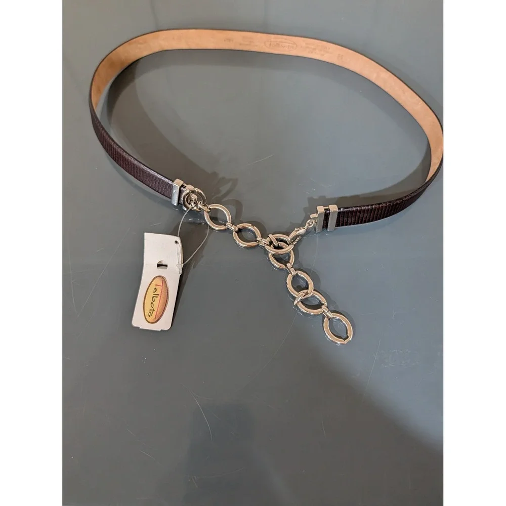 Vintage Talbots Lizard Embossed Leather Belt Italy Silver Chain M Quiet‎ Luxury